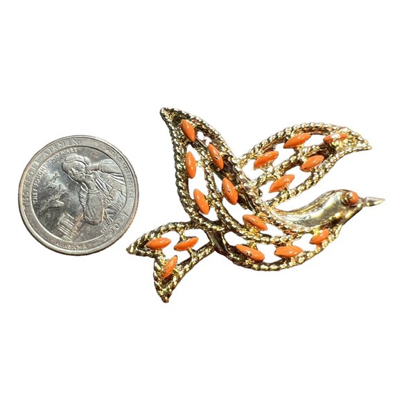 Gerrys Dove Brooch Pendant Gold Tone Orange Beads Vintage Open Work Bird Pin - Picture 2 of 7